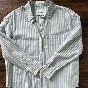 Pistola Striped Button-Down in Sky Blue — Size Small